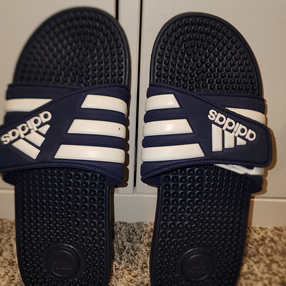 Adidas Dark Blue and White Slides